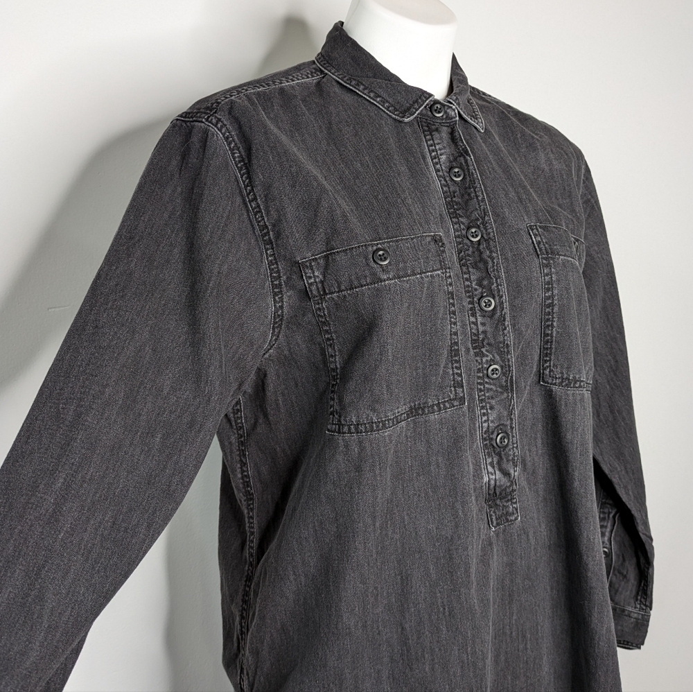 Madewell washed out black denim 1/2 button pullover top M - Picture 4 of 9